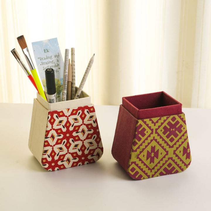 Ecokari Handmade Paper Pen Stand | Eco - Friendly Desk Organizer - Suspire