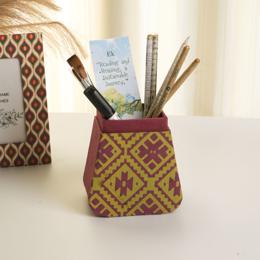 Ecokari Handmade Paper Pen Stand | Eco - Friendly Desk Organizer - Suspire