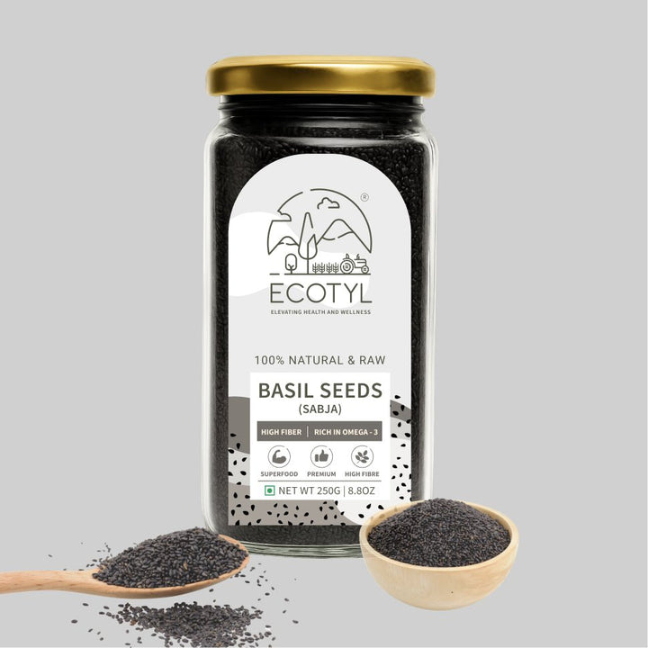 Ecotyl Basil Seeds | Sabja Seeds | Rich in Omega - 3 & Fibre | Detox & Hydrate | 250g - Suspire
