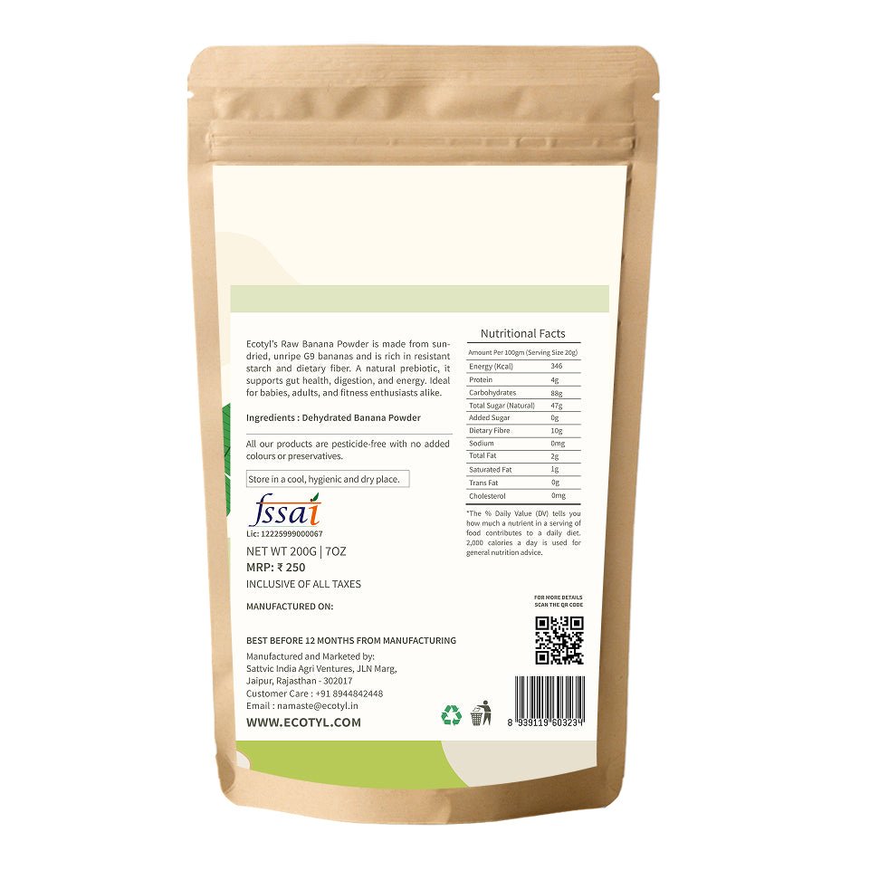 Ecotyl Raw Banana Powder | Prebiotic Superfood | Supports Gut Health | 200g - Suspire