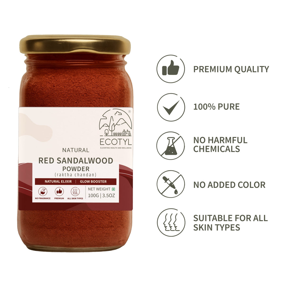 Ecotyl Red Sandalwood Powder | Natural Skin Brightener | Anti - Acne| Ayurvedic Skincare |100g - Suspire