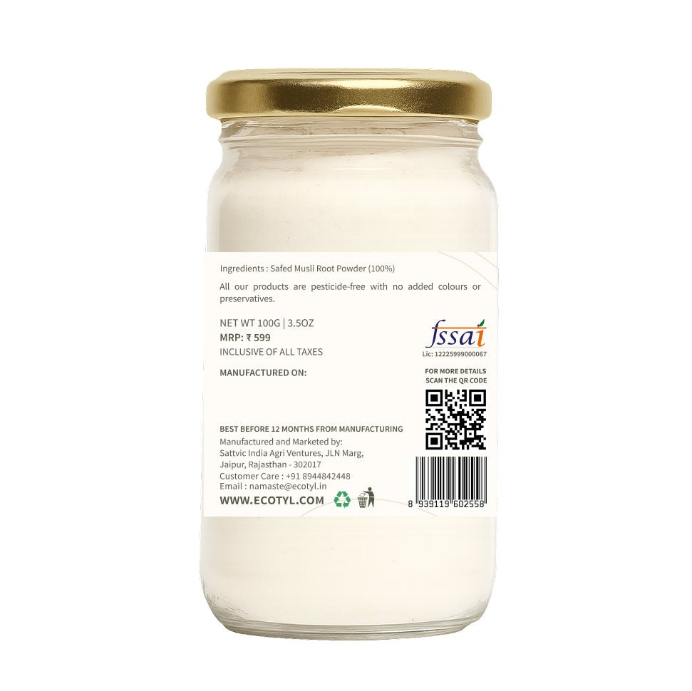 Ecotyl Safed Musli Powder | Boosts Stamina & Immunity | Ayurvedic Herb | 100g - Suspire
