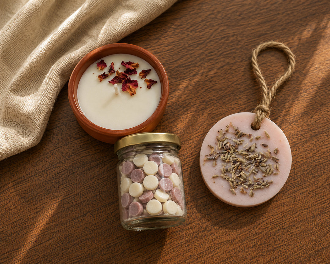 Signature Minis Refresh | Luxury Handmade Rakhi Gift Box with Soy Wax Air Freshener, Wax Melts & Terracotta Candle | Sustainable Gift for Brother & Sister | Pravaah