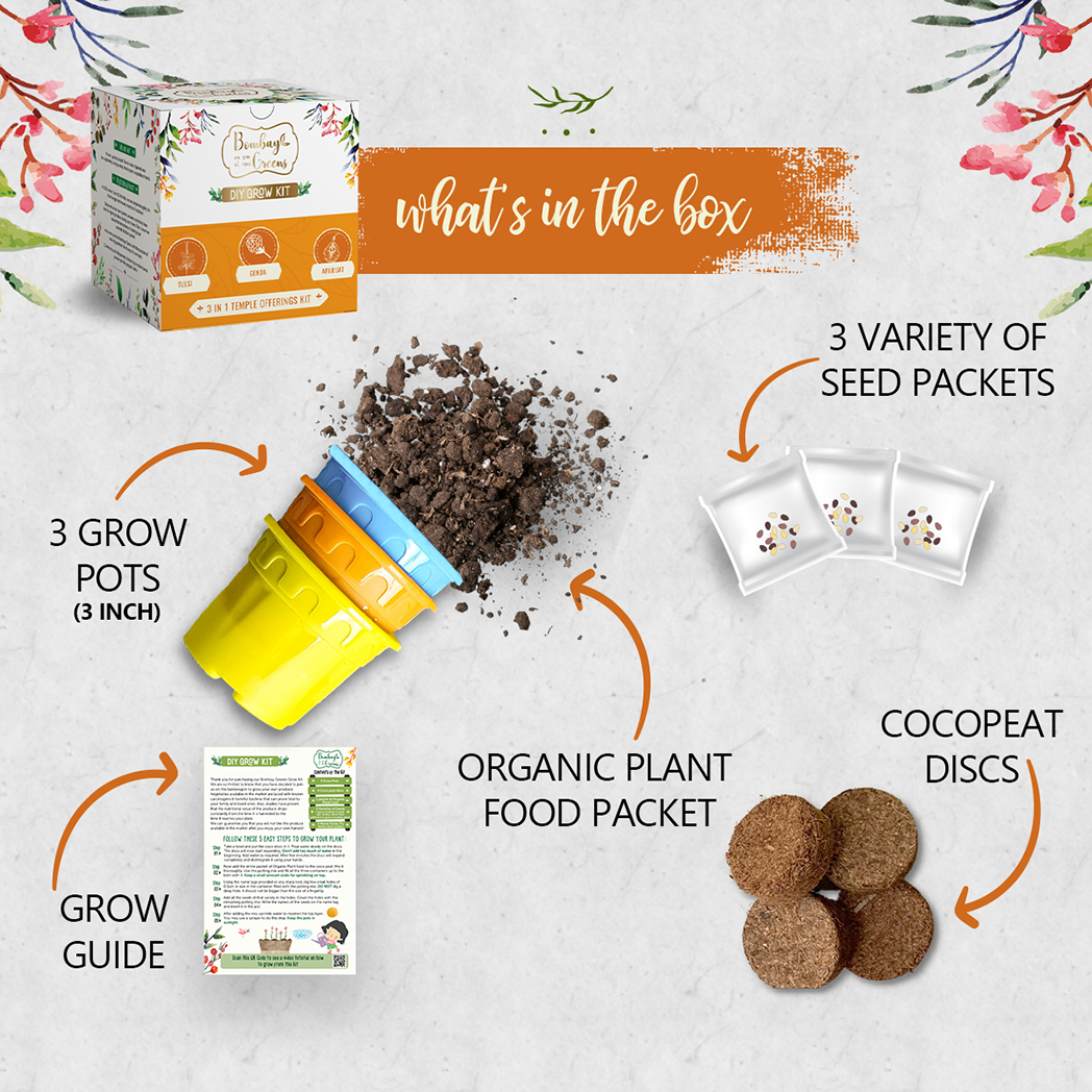 Bombay Greens Temple Offerings Kit - Tulsi, Genda, Aparajita