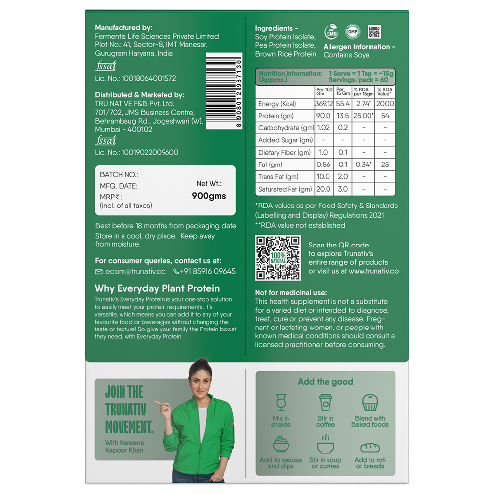 TruNativ Everyday Plant Protein | 13.5g Protein | Soy, Pea & Brown Rice Protein | Keto Friendly | Family Nutrition | Vegan | Cookable Protein | Cook-Bake-Blend | Add to your Daily Meals