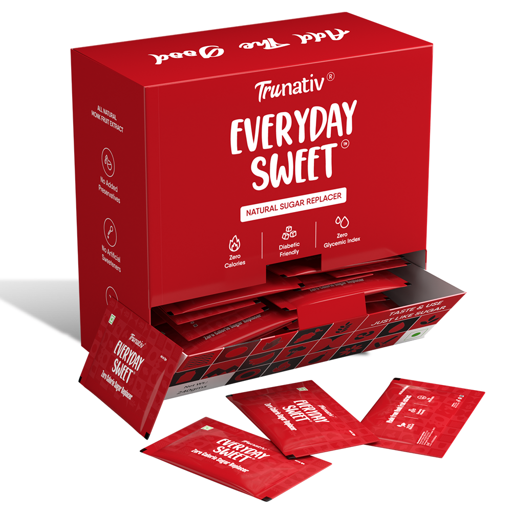 TruNativ Everyday Sweet| Natural 1:1 Sugar Replacer |60 Sachets| Monk Fruit Extract | Natural Sweetener | Zero Calories - Zero Carb - Diabetic Friendly - Keto Friendly | Cook Bake Blend - No Aftertaste (240g)