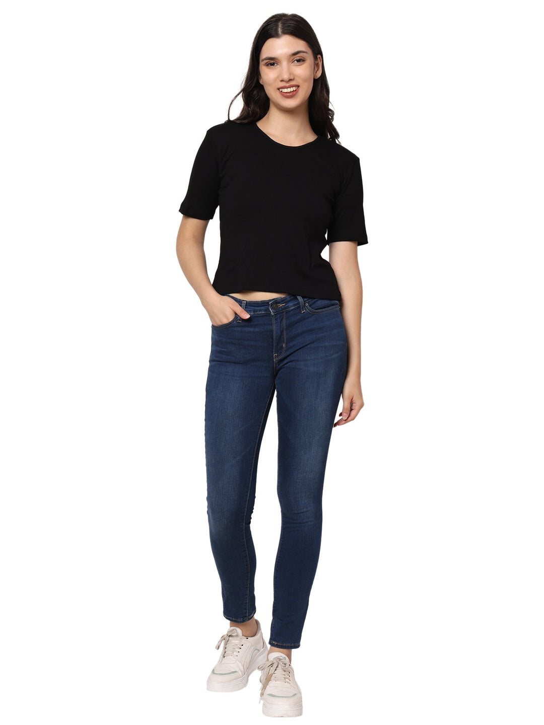 Elegant Bamboo Rib fabric Half Sleeves Top For Women | Black