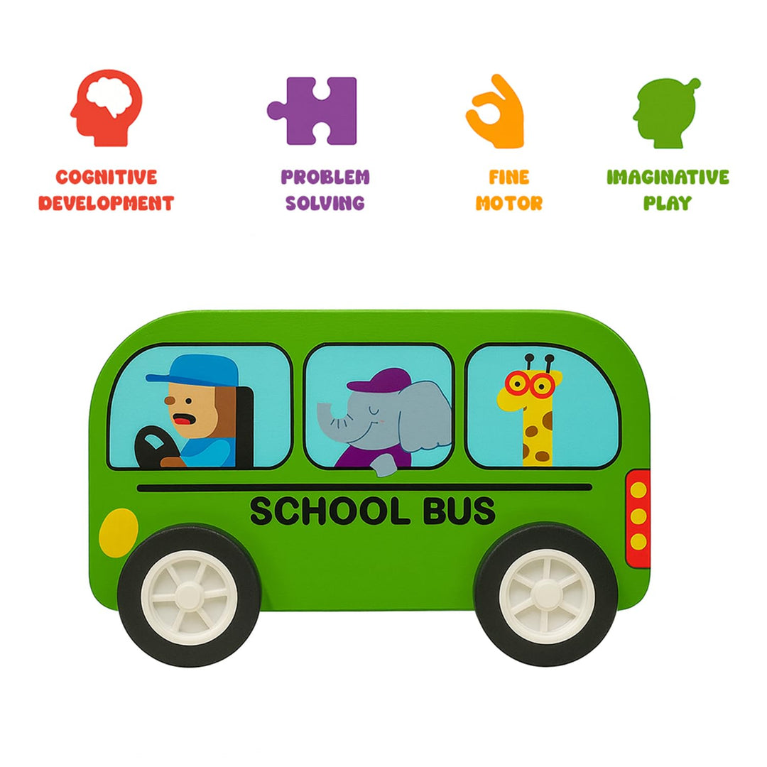 Wudly Wooden Car set (Police, Taxi , Fire fighter, School bus, Ambulance, Trash 