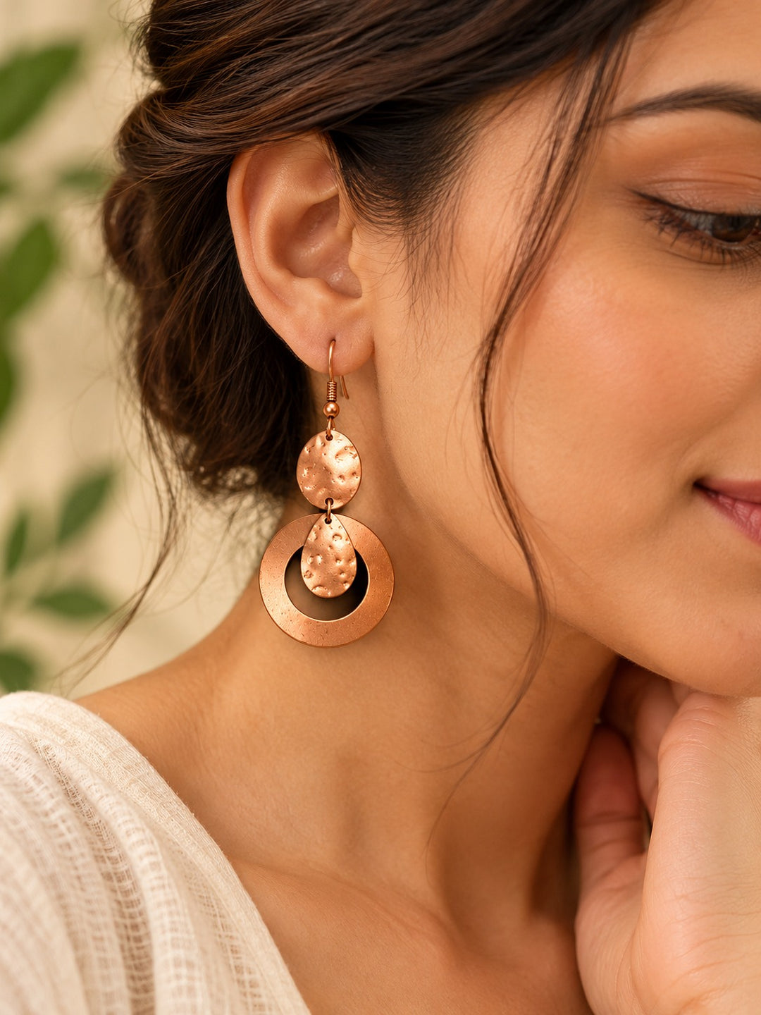 Bamboology Trends Hammered Copper Drop Earrings | Round Design