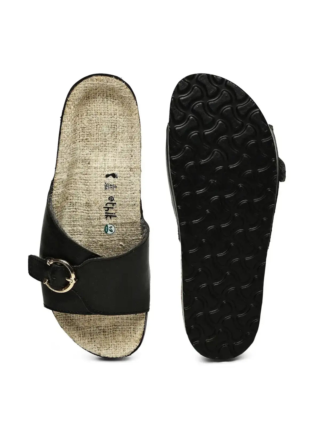 Flora Willow Black Double Strap Buckle Sandals