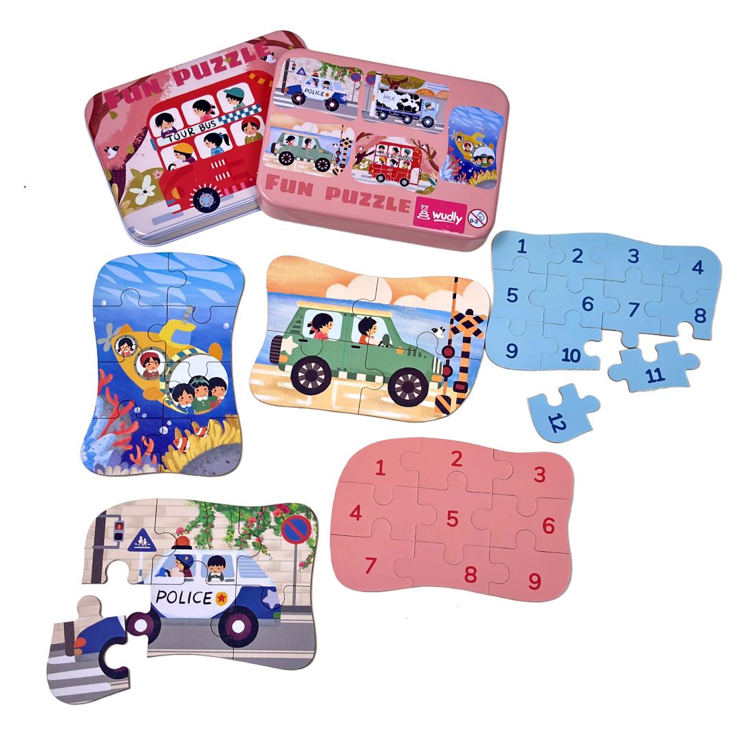 Wudly Wooden Progressive Puzzle Metal Box SCHOOL BUS