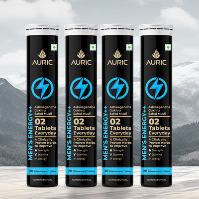 Auric Men’s Energy++ 80 Tablets | Ashwagandha, Gokshura, Safed Musli, Fenugreek, L Citrulline and Zinc blend for Performance Boost | Helps Improve Vitality, Stamina & Strength | Research-Backed Ingredient