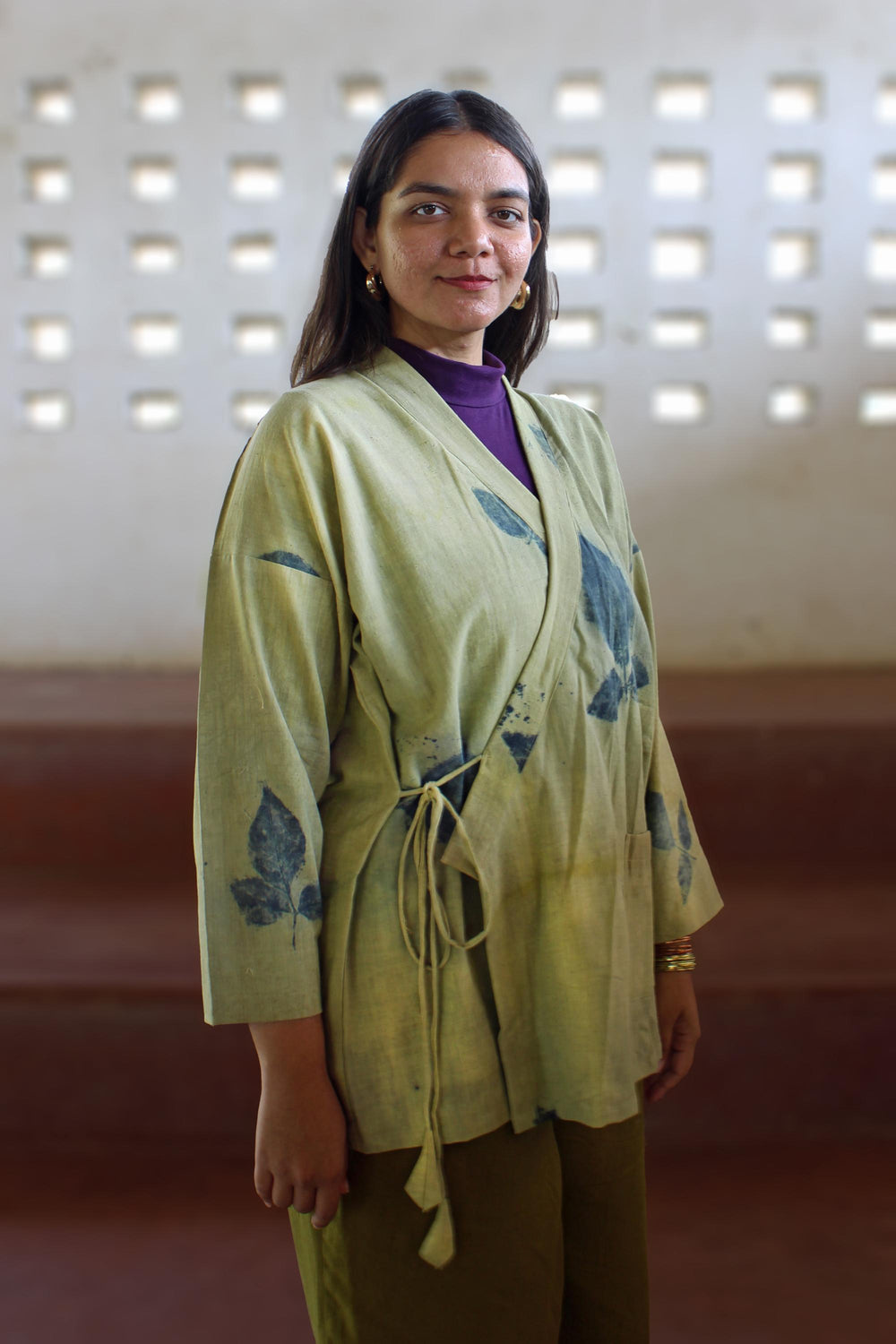 Bageeya "Tulsi Tarang" Khadi Organic cotton Kimono Wrap | Crafted with Harda, Beel patra and Indigo