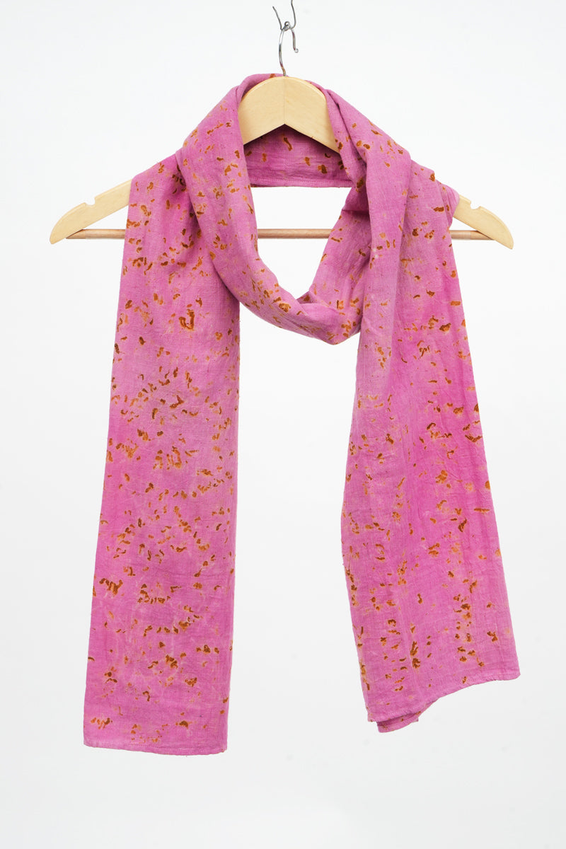 Eco-printed Kala Cotton Stole- Pink with Yellow