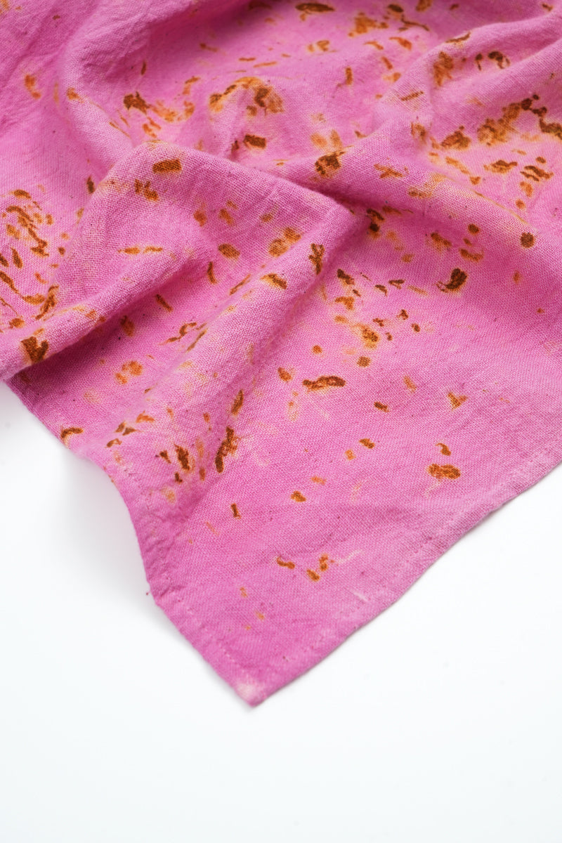 Eco-printed Kala Cotton Stole- Pink with Yellow