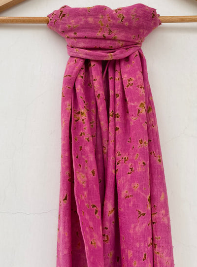 Eco-printed Kala Cotton Stole- Pink with Yellow