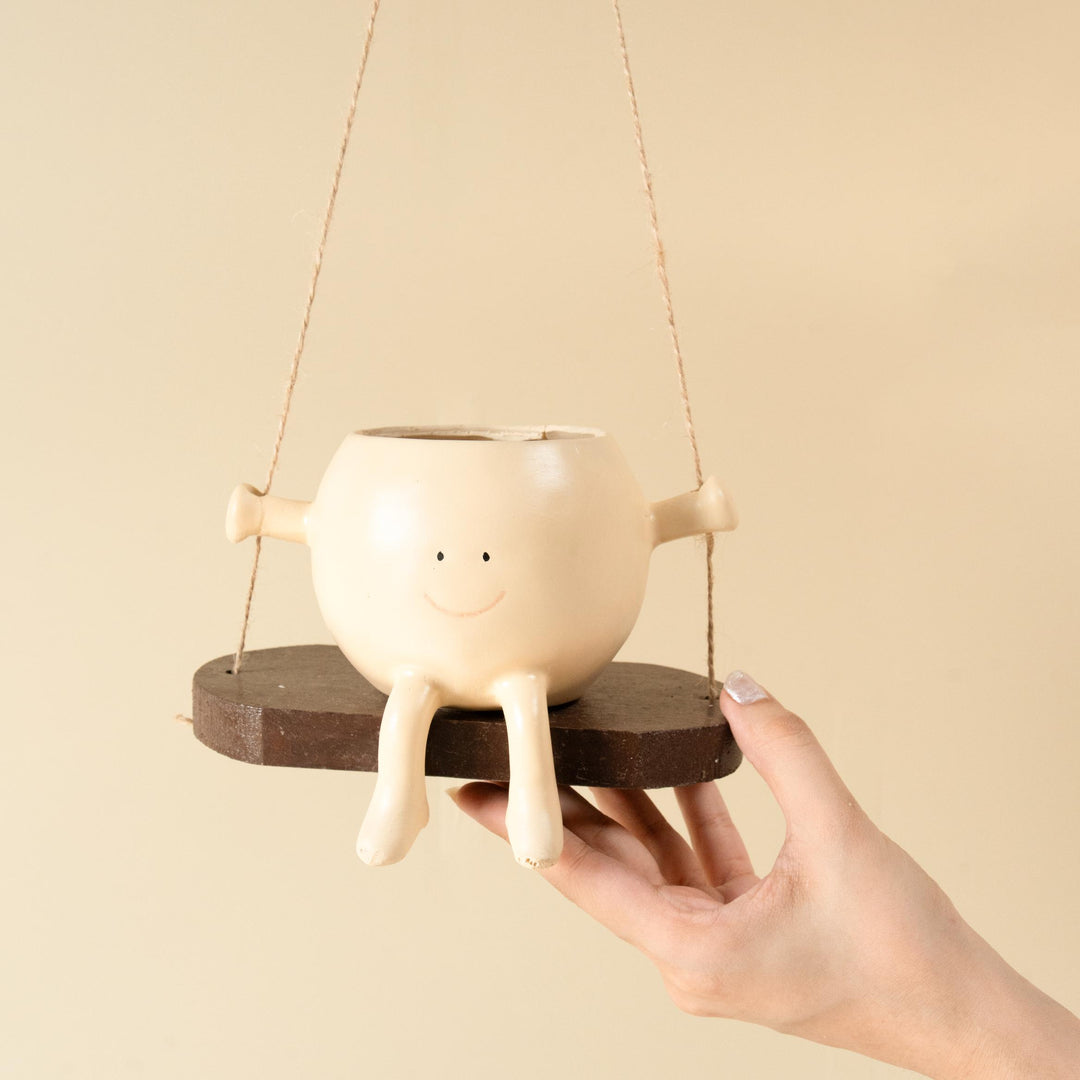 Elegant Swing Planter | Decorative Resin & Wooden Planter for Indoor Home Décor
