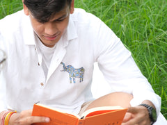 Bahem Men White Hemp-Lyocell Shirt- Hand Painted