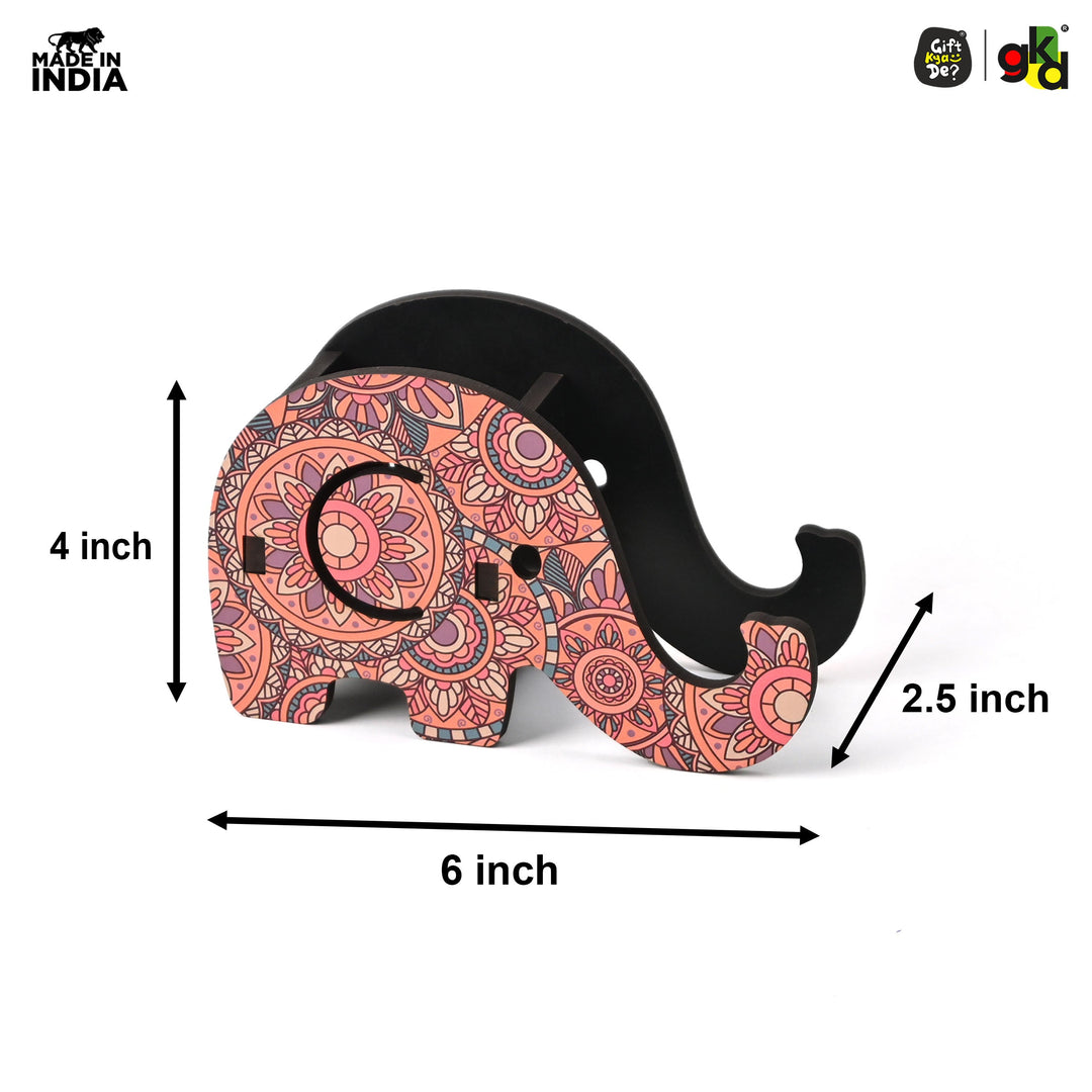 Gift Kya De Elephant Shaped Wooden Pen Holder & Mobile Stand | Mandala Art Design | Also with Test Tube Planter