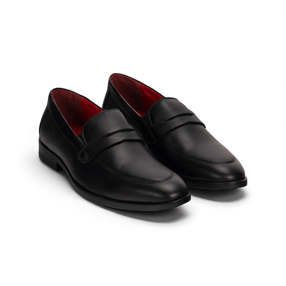 Ethik Bellmont Black Loafers | Semi-Gloss with Saddle Strap | Vegan Leather