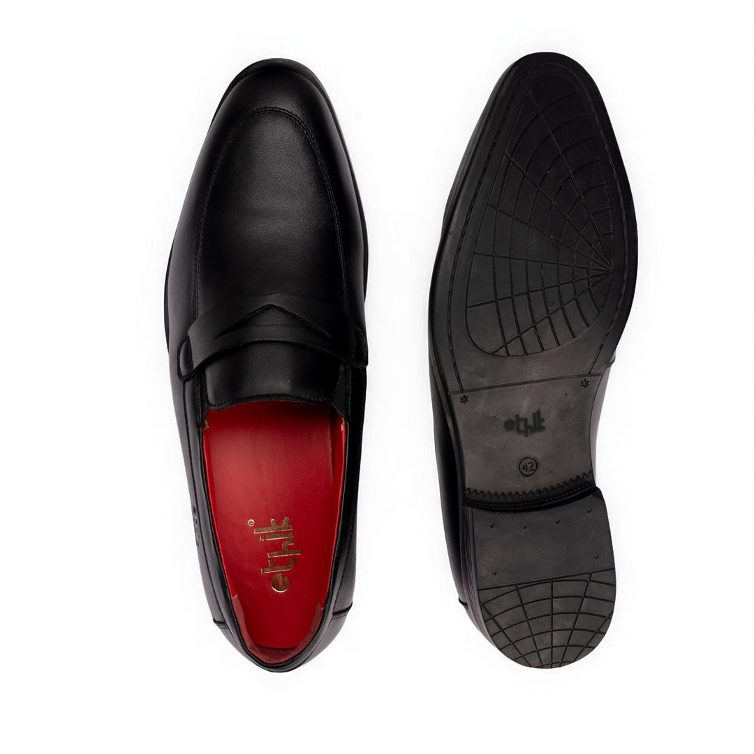 Ethik Bellmont Black | Men’s Vegan Leather Loafers | Semi - Gloss Finish with Saddle Strap - Suspire