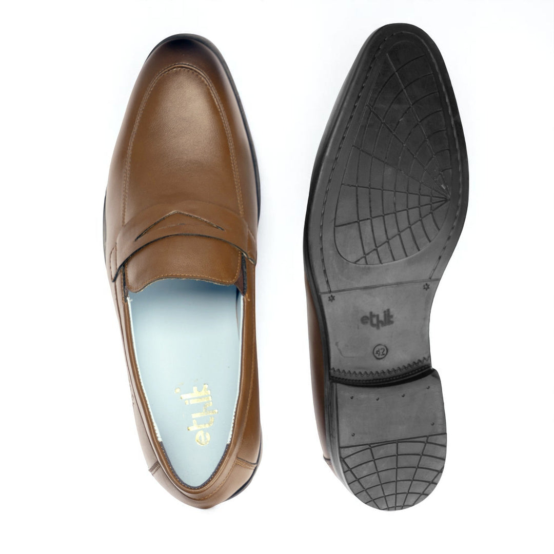 Ethik Bellmont Tan Brown Loafers | Vegan Leather | Saddle Strap | Formal Men’s Footwear - Suspire