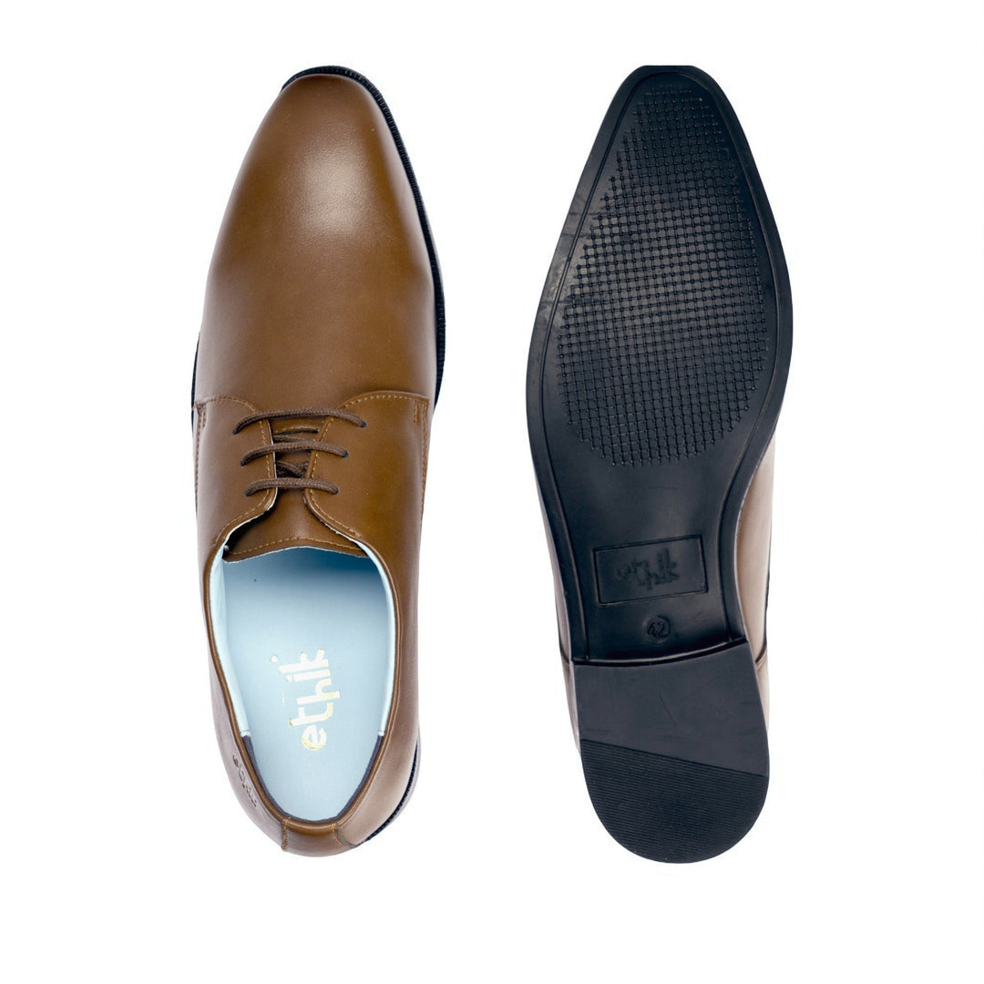 Ethik Captain Tan Derby | Men’s Formal Office Wear Shoes | Semi - Gloss Finish - Suspire