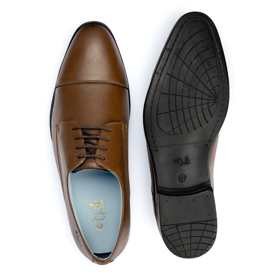 Ethik Classic Toe - Cap Derby in Tan – Vegan Leather Formal Shoes - Suspire