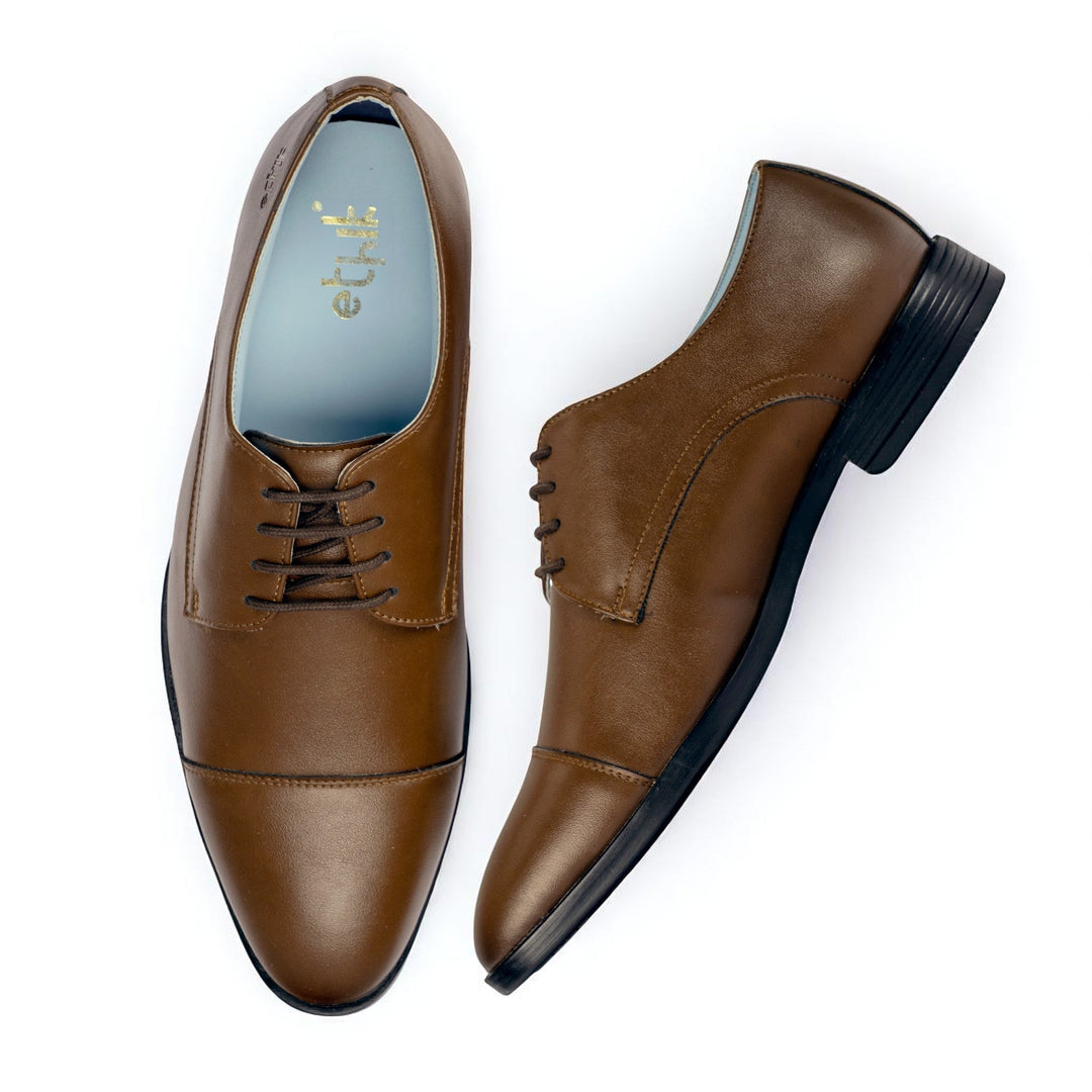 Ethik Classic Toe - Cap Derby in Tan – Vegan Leather Formal Shoes - Suspire