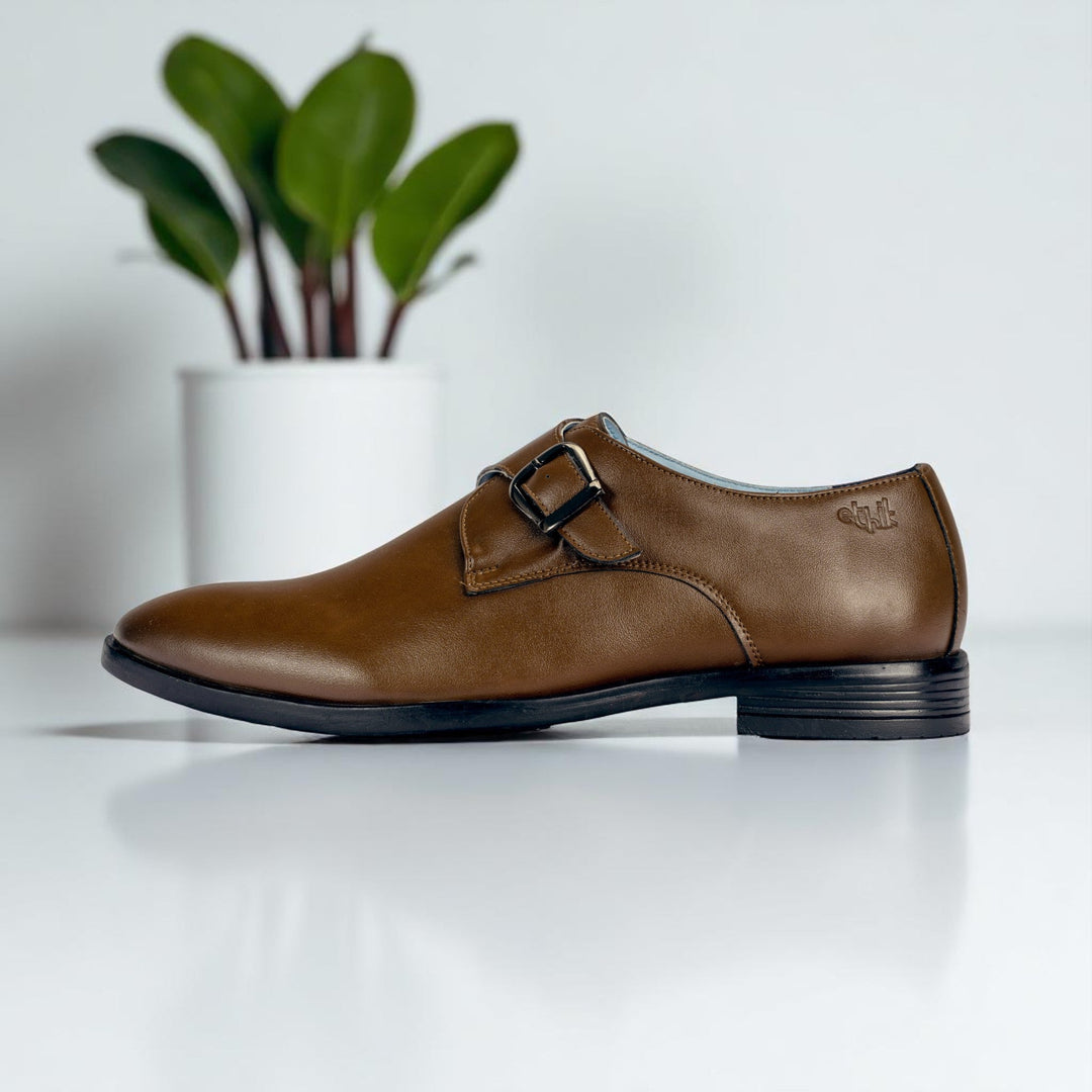 Ethik Monk Knight Brown Formal Shoes for Men | Classic Single Monk Strap | Vegan Leather - Suspire