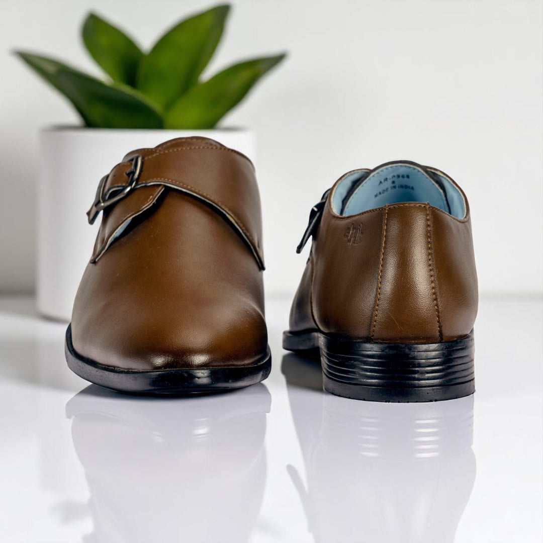 Ethik Monk Knight Brown Formal Shoes for Men | Classic Single Monk Strap | Vegan Leather - Suspire