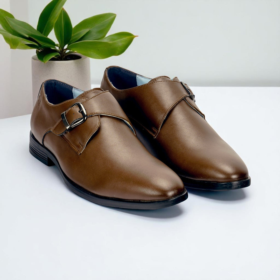 Ethik Monk Knight Brown Formal Shoes for Men | Classic Single Monk Strap | Vegan Leather - Suspire