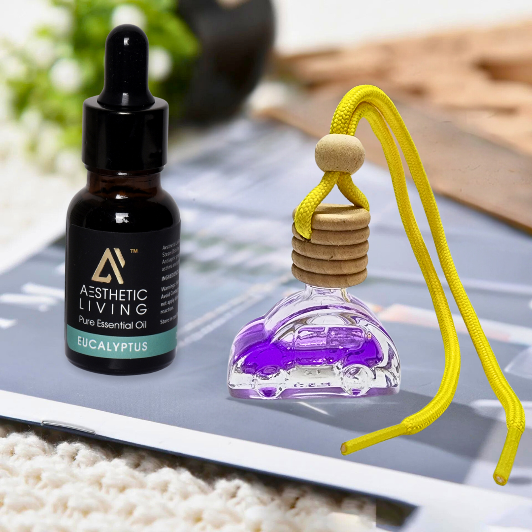 Aesthetic Living Car Aromatizer Diffuser Bottle with Essential Oil (Car shape bottle -10ml + Essential oil- 15ml)