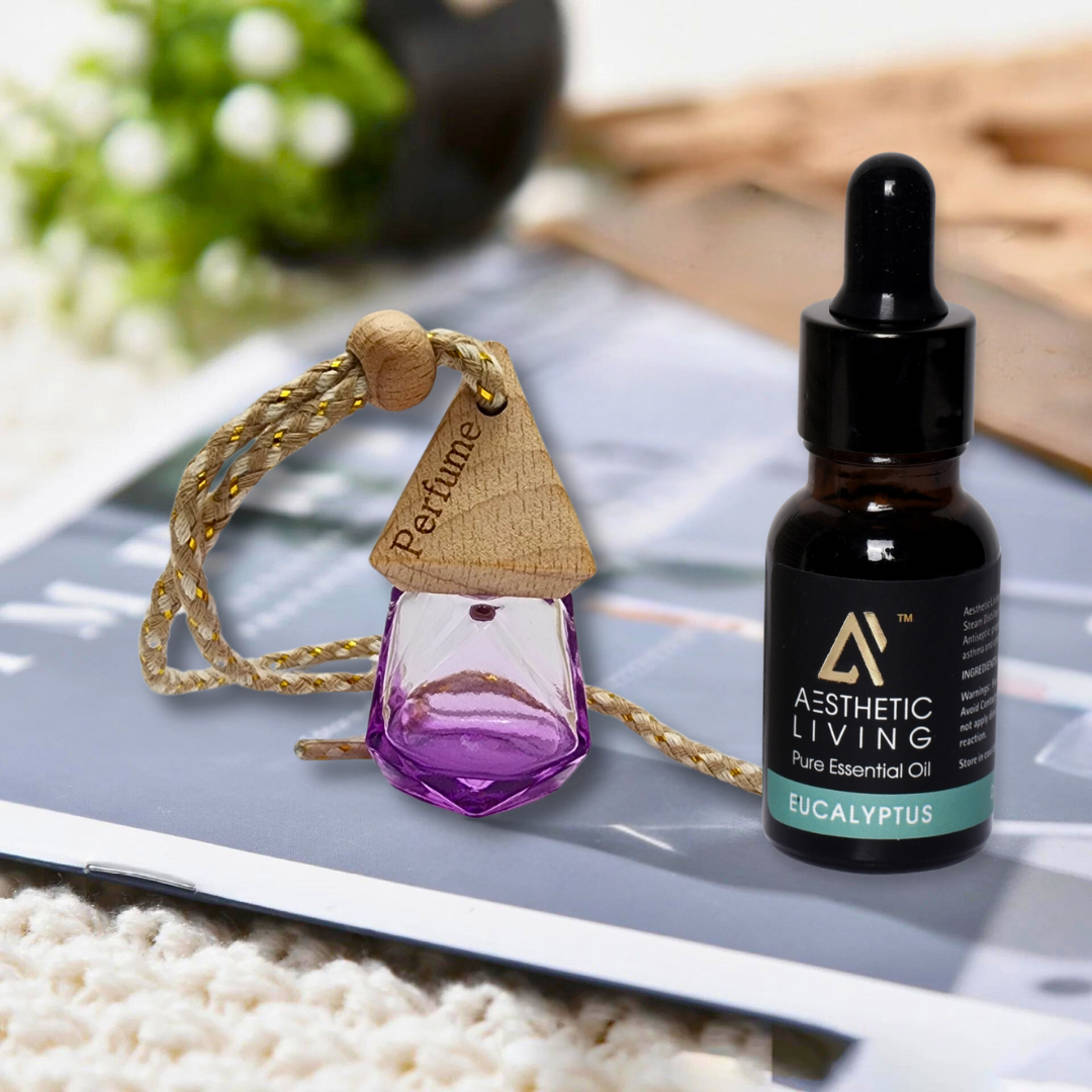 Aesthetic Living Car Aromatizer Diffuser Bottle with Essential Oil (Crystal colored transparent combo- 8ml + Essential Oil -15 ml)