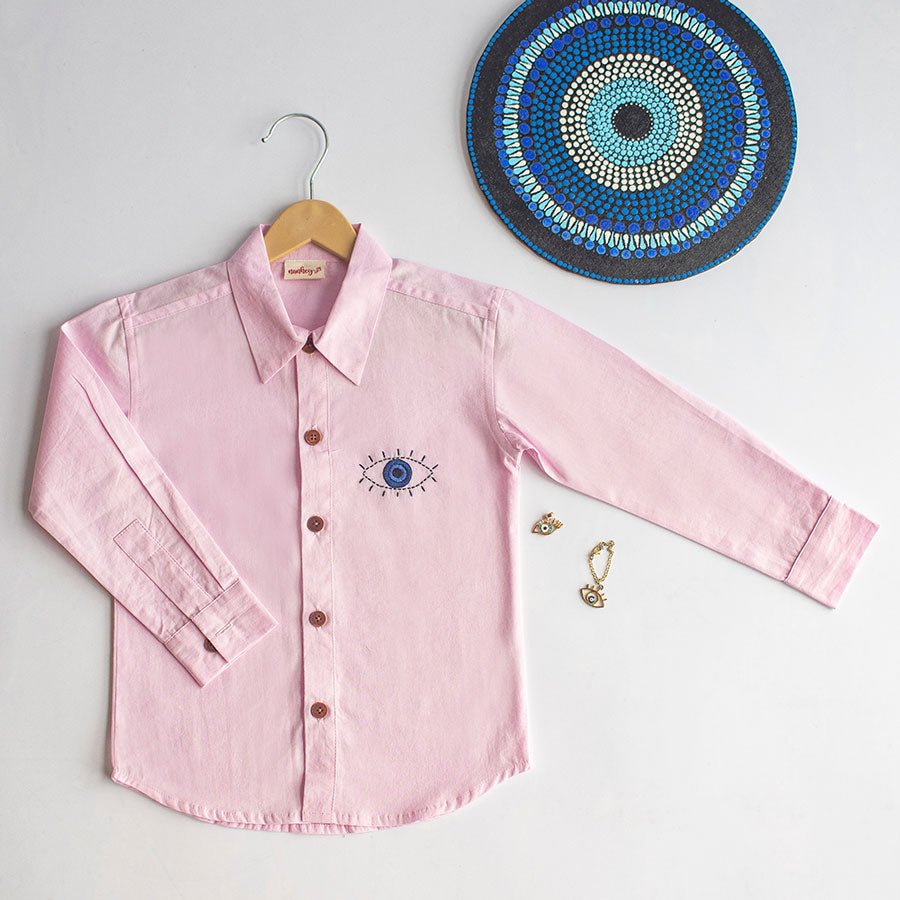 Evil Eye Embroidered Unisex Shirt - Light Pink - Suspire