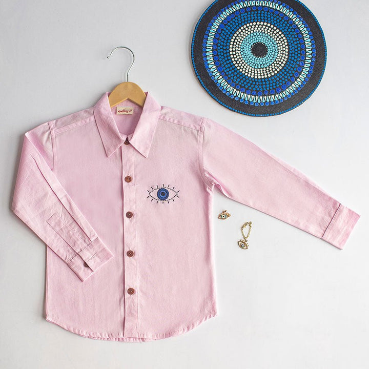 Evil Eye Embroidered Unisex Shirt - Light Pink - Suspire