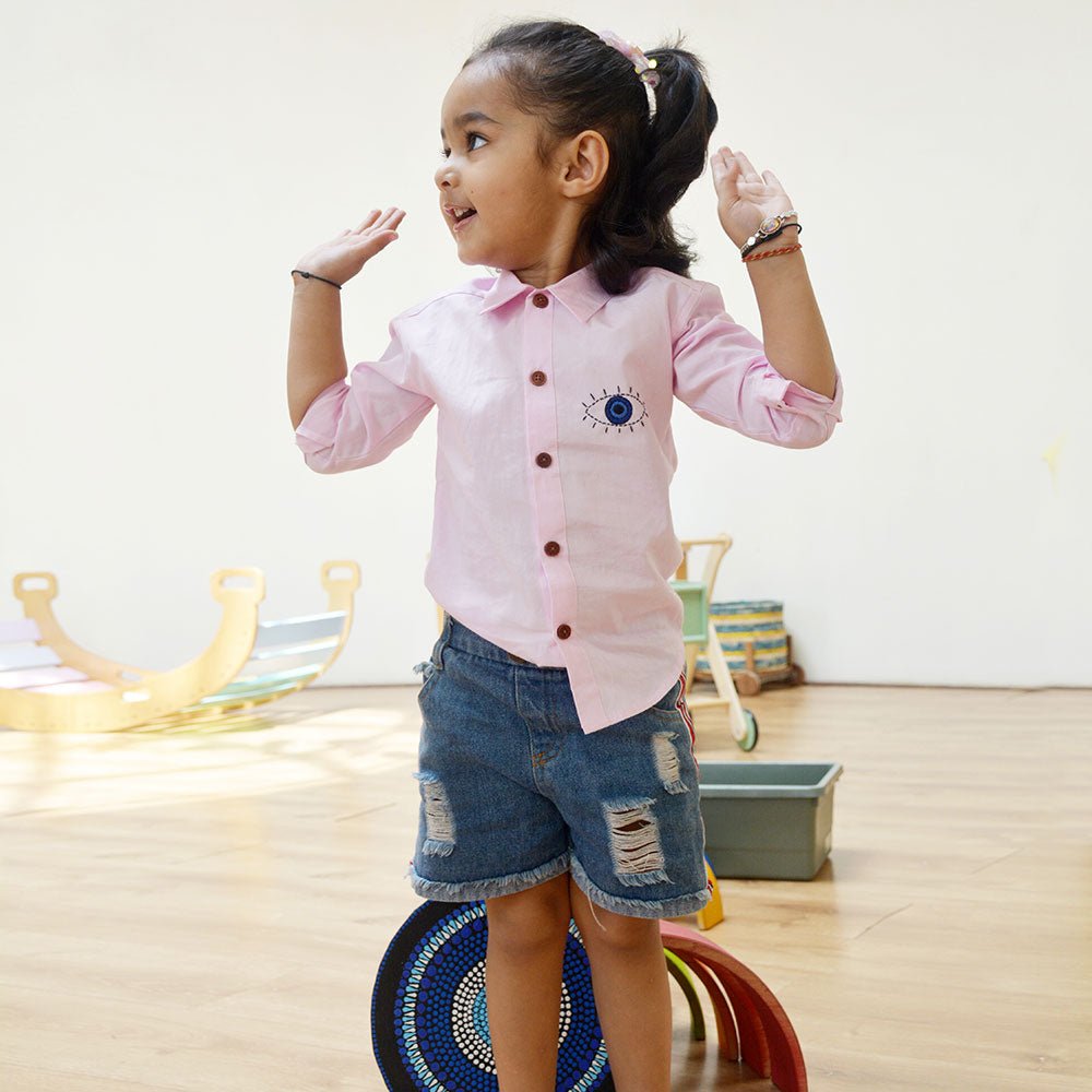 Evil Eye Embroidered Unisex Shirt - Light Pink - Suspire