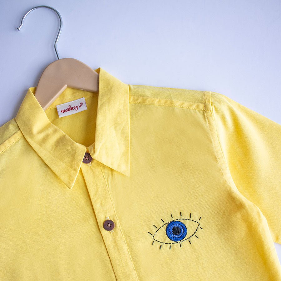 Evil Eye Embroidered Unisex Shirt - Yellow - Suspire