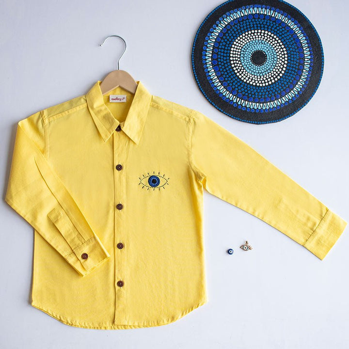 Evil Eye Embroidered Unisex Shirt - Yellow - Suspire