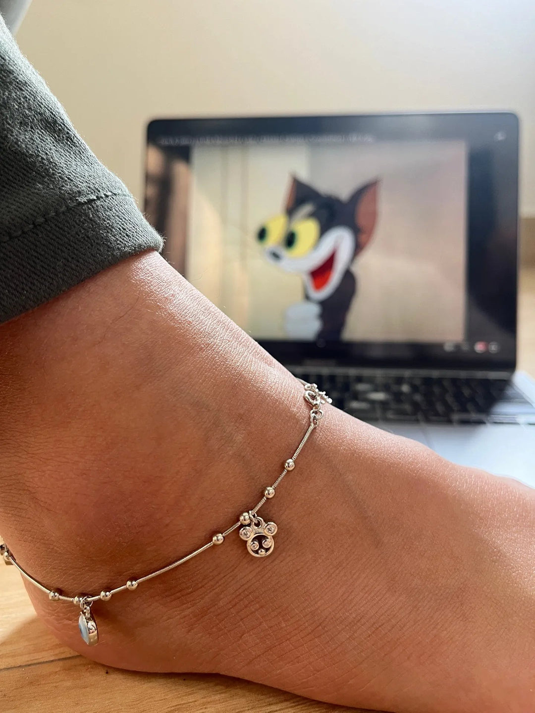 Evil Eye Sterling Silver Anklet with Teddy Charms and Beads - Suspire