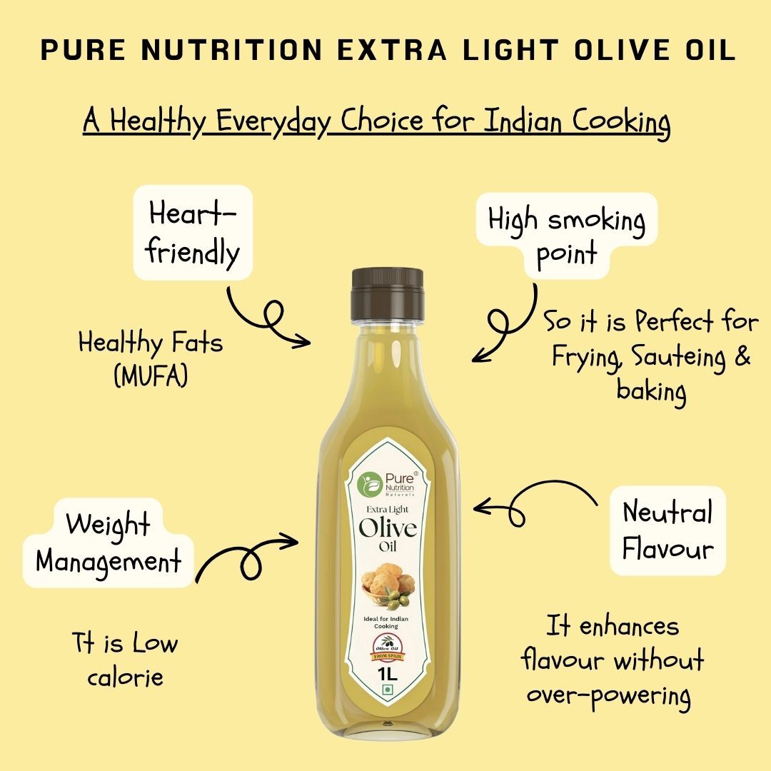 Pure Nutrition Extra Light Olive Oil -  Ideal for Cooking, Salads, Skin & Hair