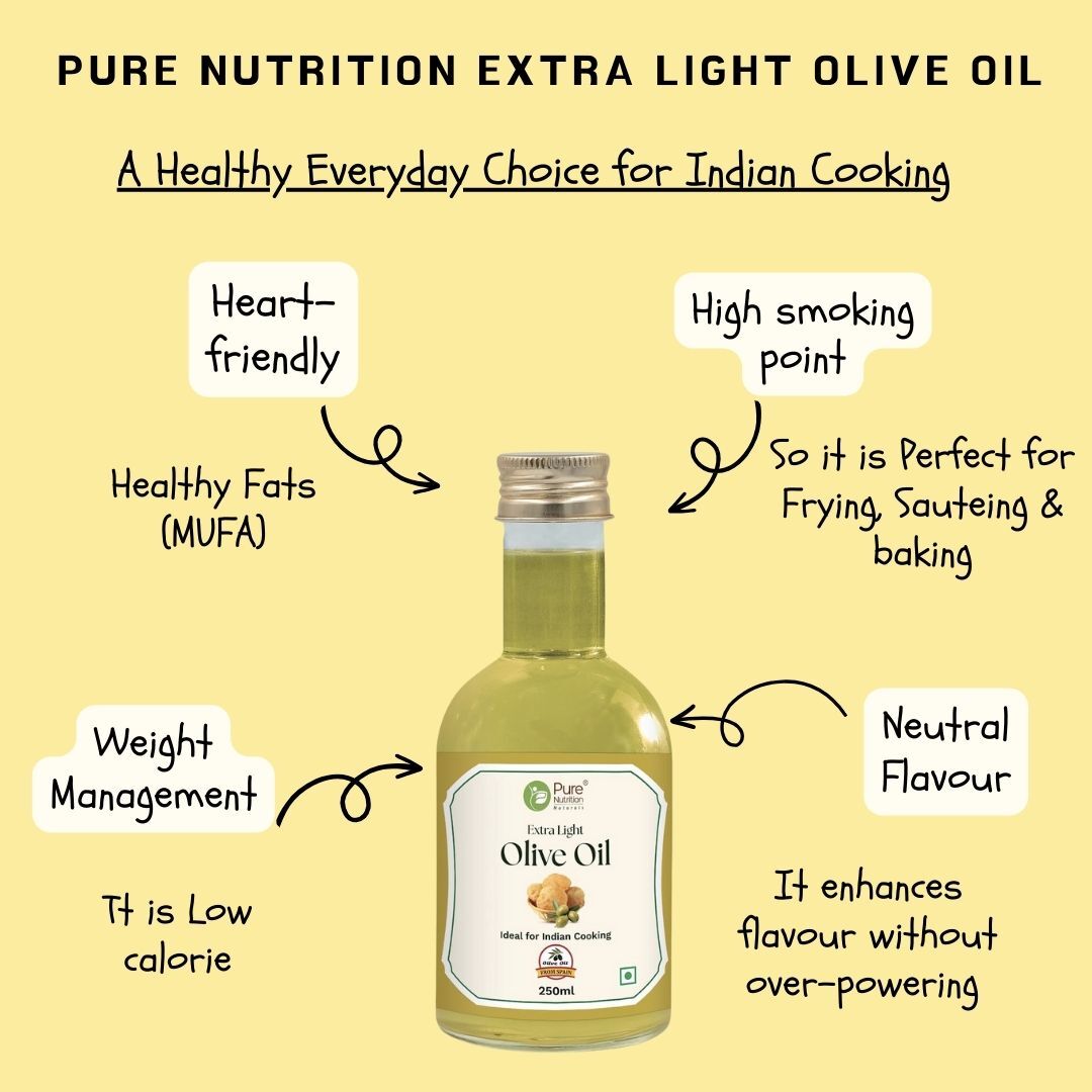 Pure Nutrition Extra Light Olive Oil -  Ideal for Cooking, Salads, Skin & Hair