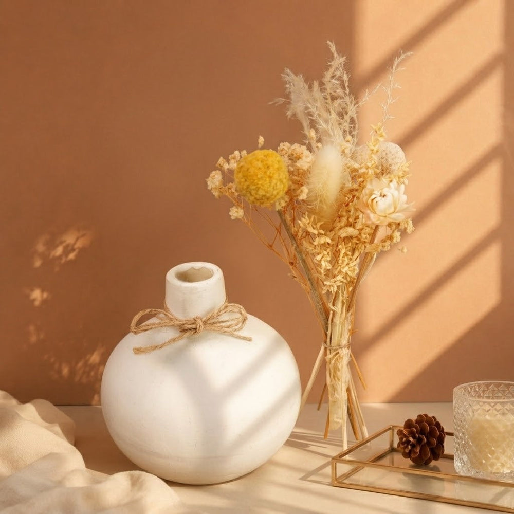 Moonstone Bloom Ceramic Vase with Dried Flowers | Elegant Home Décor