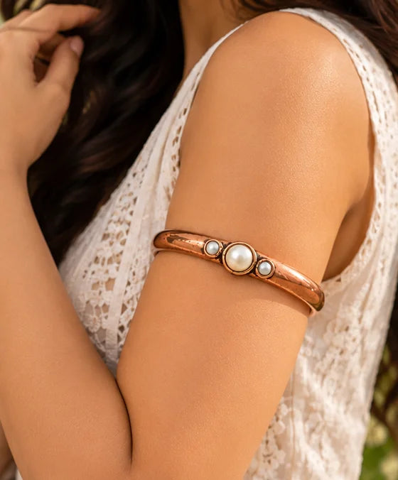 Bamboology Trends Copper Armlet with Pearl Beads | Cuff Design