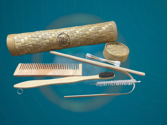 Aegle Sriphal Bamboo Travel kit with 6 items and bamboo box