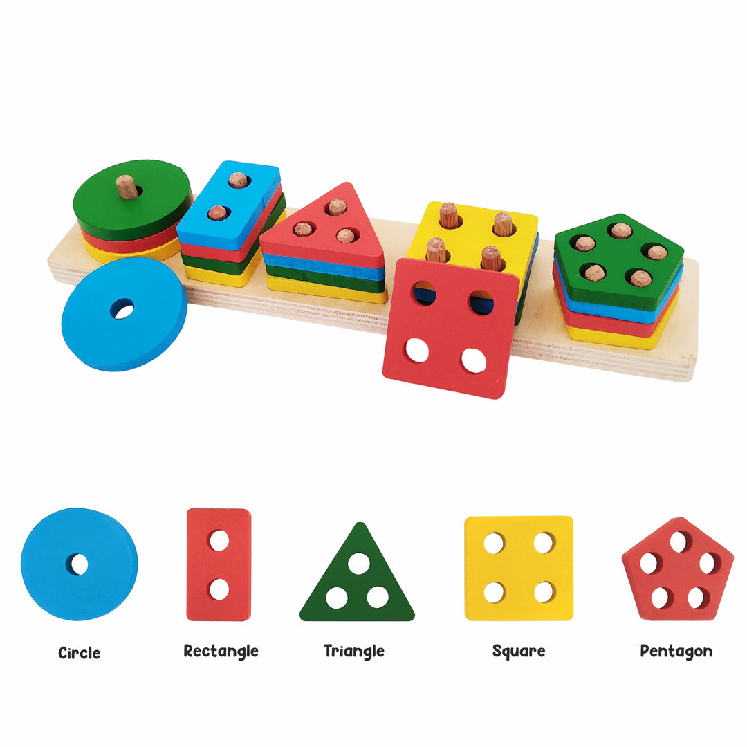 Wudly Wooden Sorting, Stacking & Plugging Toys