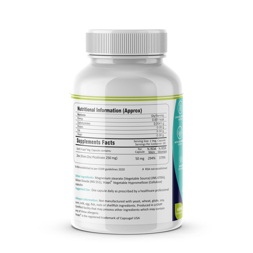 FM Nutrition Opti-Zinc I Essential Mineral I Thyroid Health I Immune Booster I  Neurotransmitter Support I Combats Acne and Hair Loss I Anti-oxidant I Vegan I 60 Veg Capsules