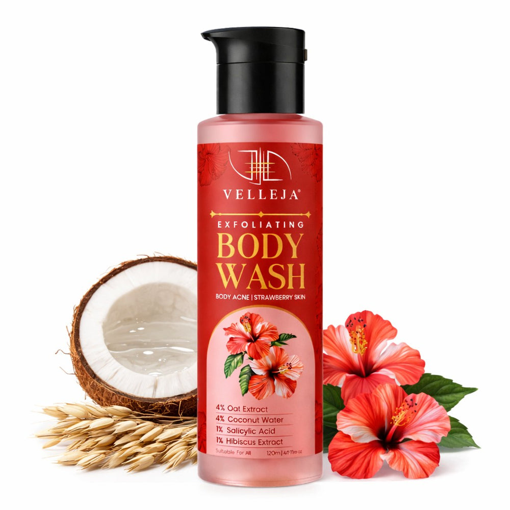 Velleja Exfoliating Body Wash with Salicylic Acid for Body Acne & Rough Bumpy Skin | Reduce Strawberry Legs