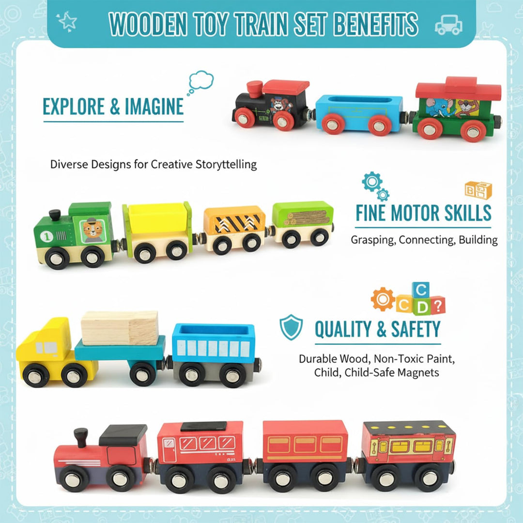 Wudly Wooden Little Magnetic Train Set (1 Random Set)