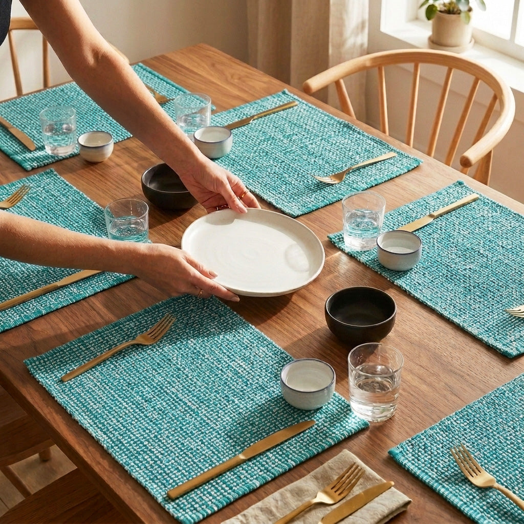 Country Village Cotton Placemats - Woven Weaved Design